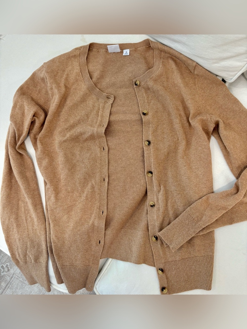 GAP Women's Camel Button-Front Crewneck Cardigan